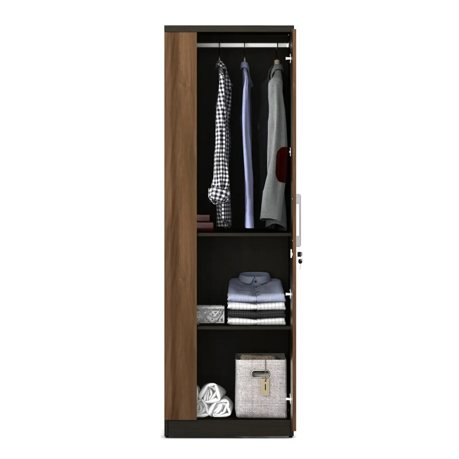 Ken 1 Door Wardrobe Without Mirror - Walnut Bronze Woodpore
